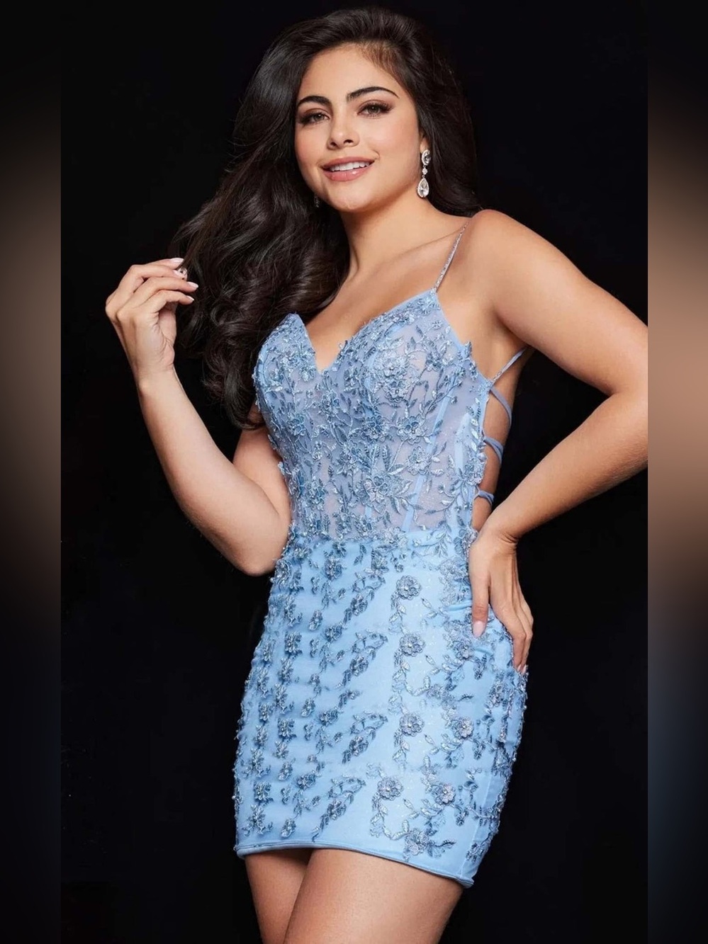 Jovani Sparkling Low Back Embellished Mini Dress